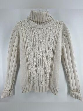 One-on-One Cream Cable Knit Turtleneck Sweater Size L